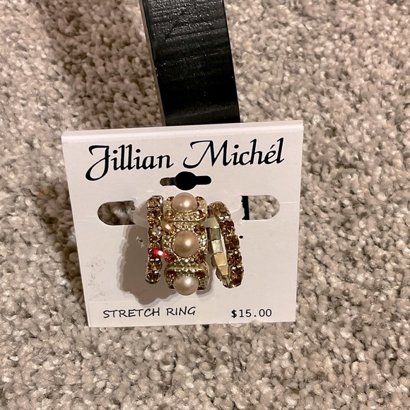 🆕 NWT 3pc Stacking Fashion Rings, stretch band fits all, pearls & gemstones - Picture 2 of 4